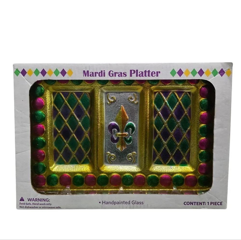 Mardi Gras Handpainted Glass Serving Tray